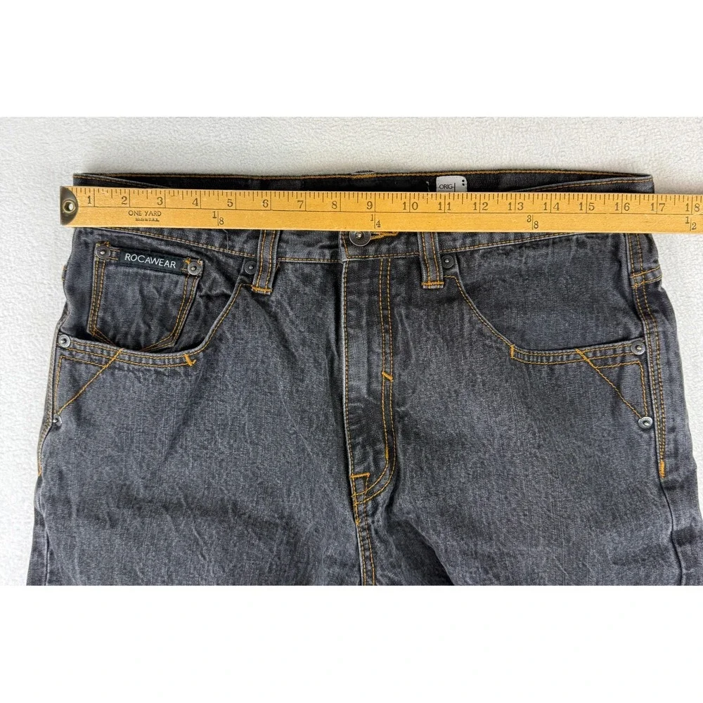 Rocawear Original Fit Jeans Mens 34x32 Black Dark Wash Baggy Straight Denim